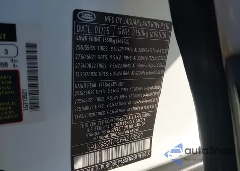 2015 Land Rover Range Rover 5.0L V8 Supercharged из США, поврежденный, VIN SALGS2TF6FA213521